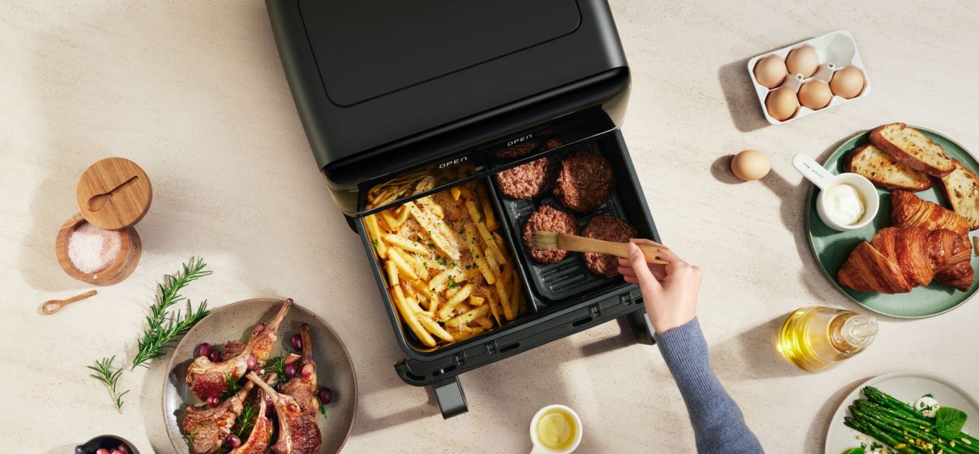 nowy airfryer MOVA gotuje dwa dania jednocześnie