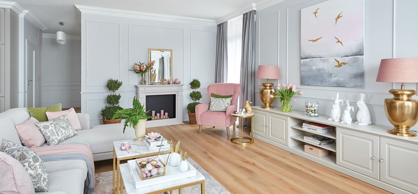 Mieszkanie w szarościach i różu