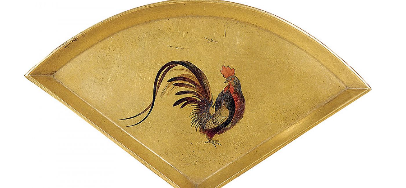 Tacka na słodycze w kształcie wachlarza ze złotej laki, okres Edo, XIX w.