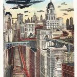 Kartka z futurystyczną wizją Nowego Jorku, 1925 r., fot. CORBIS