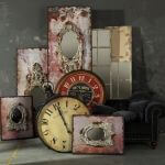Stare zegary, postarzane ramki, vintage owe pudełka.