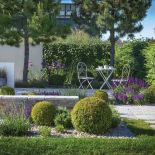 aranżacja ogrodu w bieli fiolecie i zieleni