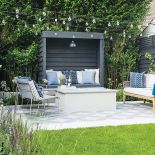 mały przydomowy ogród z paleniskiem