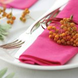 Ekstrawagancja na talerzu: gałązki jarzębiny przewiązane wstążką