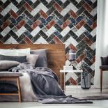 geometryczna tapeta na ścianie w sypialni