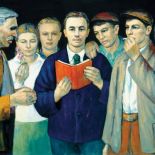 Alfred Lenica- Młody Bierut wśród robotników , 1952 r., Muzeum Zamoyskich w Kozłówce, fot. T. Żółtowska-Huszcza