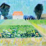 Artur Nacht-Samborski- Domek z czerwonym dachem wśród pól , ok. 1960 r., Muzeum Narodowe we Wrocławiu