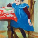 Dziewczynka przy lekcjach , S. Dębicki, 1910-1912 r.