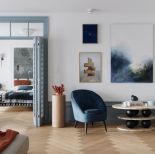 eleganckie mieszkanie z błękitnymi drzwiami