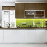 Elegancko – w brązie i zieleni, fronty aluminiowe ze szkłem, oświetlenie LED, Zobal