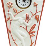 Fajansowy zegar w stylu art déco z reliefową dekoracją, Niemcy, lata 20./30. XX w. cw 1700 zł, niesprzedany, Rempex.