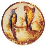 Guzik malowany w egzotyczne ptaki. Guzik z pętelką