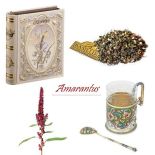 Herbata: Basilur, szklanka w koszyczku zdobionym techniką cloisonne, emaliowana łyżka do cukru: Rosja, koniec XIX