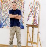 Jacek Ziemiński, artysta, malarz. Dom w pasy