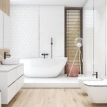 łazienka biała z drewnem