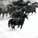 Konie w biegu , tusz, karton, 2003. Ballada o koniu