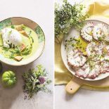 Zielone gazpacho z bazylią i burratą oraz carpaccio z ośmiornicy