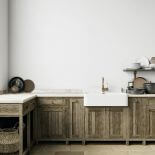 kuchnia bez górnych szafek w stylu rustykalnym