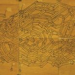 Mapa duńska , stara sklejka, tusz, wosk, 2003 r.