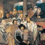 Maurycy Gottlieb Żydzi modlący się w synagodze w Jom Kippur , 1878 r., Muzeum Sztuki w Tel Awiwie