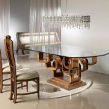 Meble Atelier od firmy Carpanelli. Stół Glamour Ring z geometryczną podstawą z drewna czereśni, zebrano