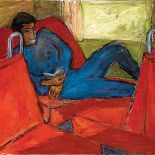 Młody mężczyzna na czerwonym tle , 1980 r.