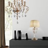 Mosiądz i kryształy Swarovskiego. Cena 830 euro netto, lampka biurkowa – 420 euro netto. MASIERO GROUP