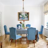 jadalnia z niebieskimi dodatkami