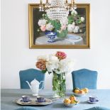 niebieskie dodatki do jadalni