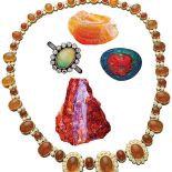 Od góry: opal ognisty, opal mleczny z diamentami, bukowskis.com, słynny The Flame Queen, bonhams.com, opal