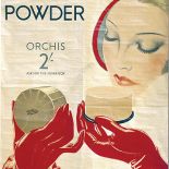 Plakat reklamujący puder Yardley. Opakowania kosmetyków