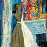 Pokojówka zapalająca lampę , lata 1923-1931.