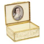 Pudełko ze złota i kości słoniowej z miniaturą autorstwa Jeana-Étienne’a Liotarda, XVIII w.