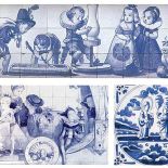 Ręcznie malowana ceramika, Delft, Holandia, ok. 1887 r. Fragment malowidła z płytek, Delft, Holandia, XX w. Kafel ze