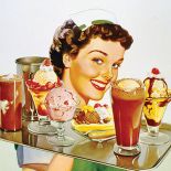 Reklama kawiarni, lata 50. XX w. Jak kręcono lody...