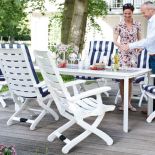 Stylowe meble zostały wykonane tworzywa sztucznego. Ich rdzeń pochodzi z ekologicznego, pochodzącego z recyklingu materiału.