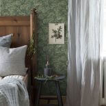 zielona tapeta na ścianie w sypialni