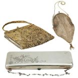 Torebka damska z tkaniny i niklowanego metalu, ok. 1925 r., Polska, cw 400 zł, REMPEX. Torebka balowa ze srebra,