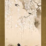 Watanabe Seitei Bażanty pod kwitnącą wiśnią , farby wodne i tusz na jedwabiu, 1891 r.