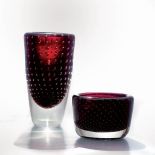 Wazon i czarka - szkło sodowe powlekane szkłem bezbarwnym, projekt Zbigniew Horbowy, 1961 r.