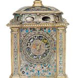 Zegar stołowy zdobiony emalią, srebro, złocenia, Augsburg, 1600 r., Muzeum Historii Sztuki w Wiedniu.