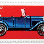 Znaczek pocztowy. Pan samochód i samochodziki