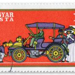 Znaczek pocztowy. Pan samochód i samochodziki