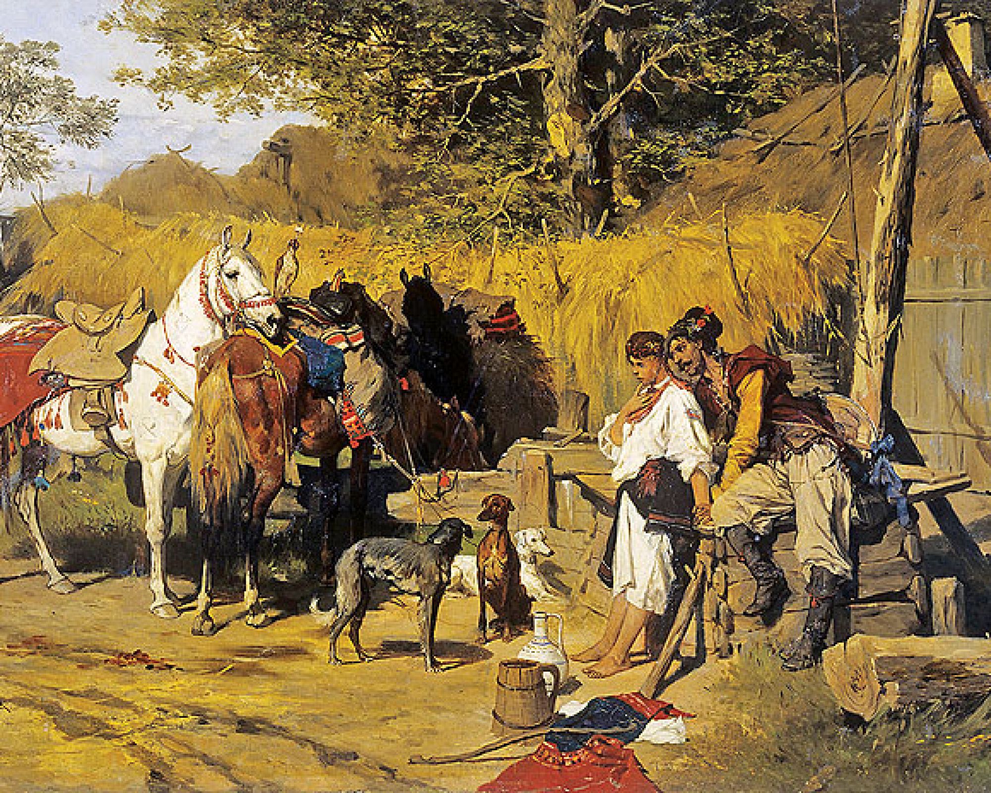 Józef Brandt Zaloty. Kozak z dziewczyną przy studni , 1875 r.