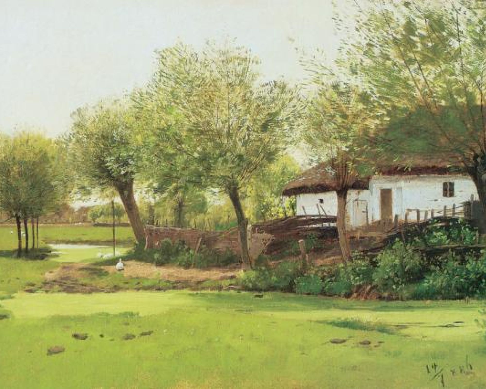Roman Kochanowski, Zielony pejzaż z chałupą 1886 r., własność prywatna.