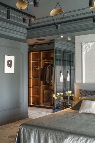 elegancka sypialnia w ciemnych kolorach