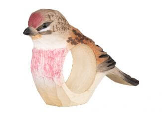 Drewniana ręcznie rzeźbiona obrączka na serwetki ptaszek
