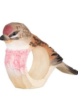 Drewniana ręcznie rzeźbiona obrączka na serwetki ptaszek
