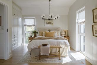 sypialnia w stylu modern farmhouse