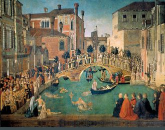 Cud krzyża przy moście San Lorenzo , Gentile Bellini, 1500 r., Gallerie dell’Accademia, Wenecja